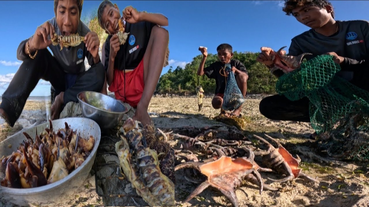 Fishing Adventure Spider shell or Saang and Grouper Catch  & Cook