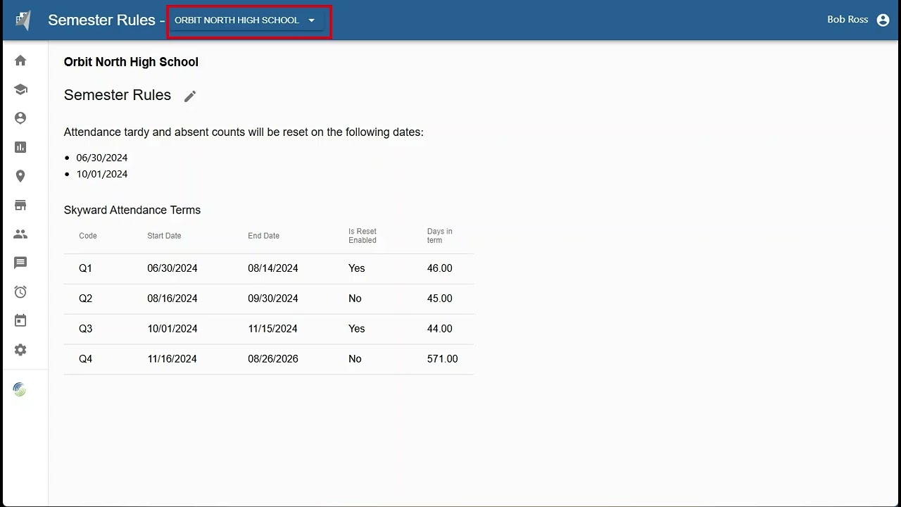SchoolTRAK Admin Panel: Semester Rules Overview