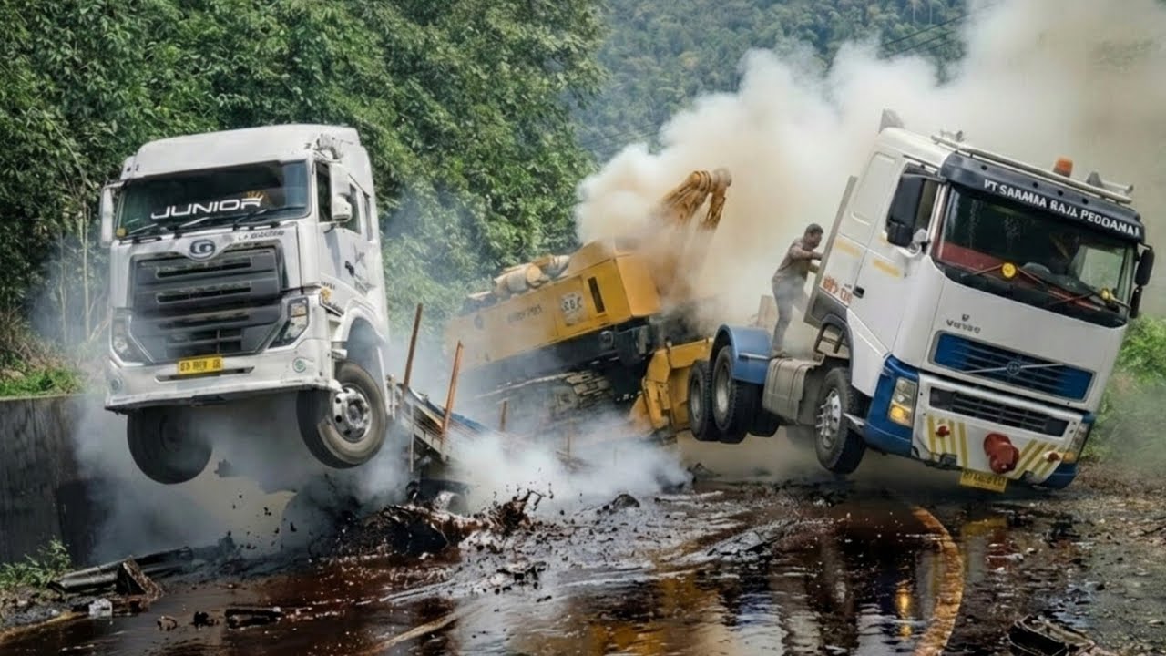 Truck Trailer Jumping Dan Berjoget Joget || Detik Detik Truck Patah As Roda Di Bukit Kodok