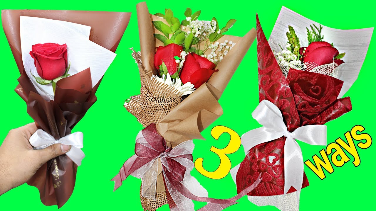 3 Ways Single Rose Wrapping Techniques || How To Wrap a Single Rose | Single Rose Wrapping