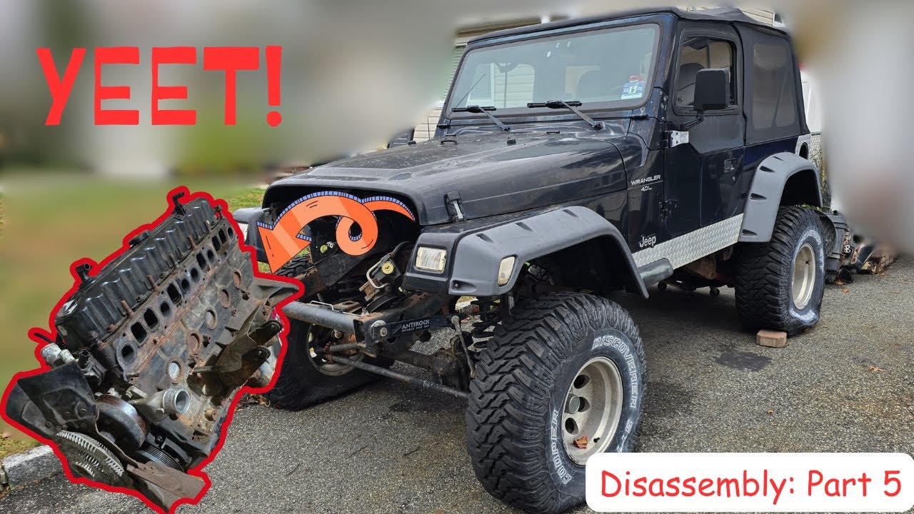 Демонтаж двигателя (и кое-что ещё) внедорожника Wrangler TJ "The Battle Wagon"