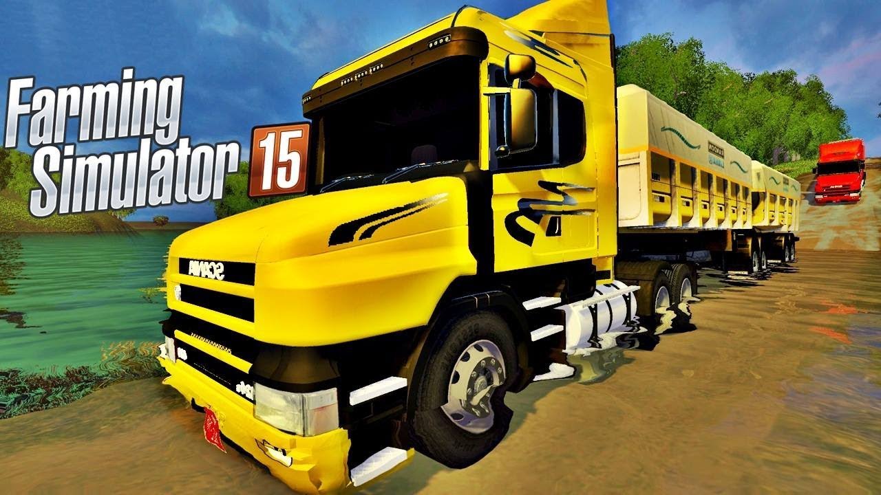 Caminhão Scania 124G Bicuda e Muita Água na Estrada - Farming Simulator 15 Multiplayer