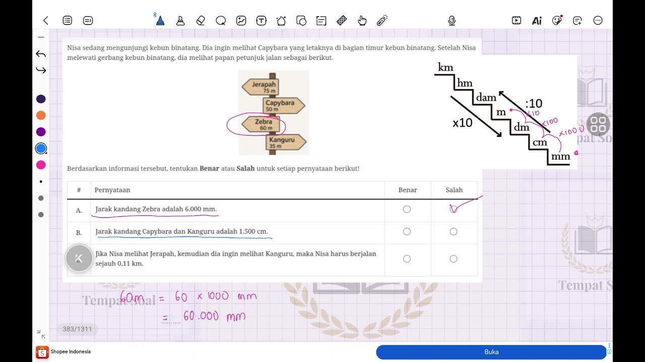 SOAL TKA MATEMATIKA SD Nisa sedang mengunjungi kebun binatang. Dia ingin melihat Capybara yang letak