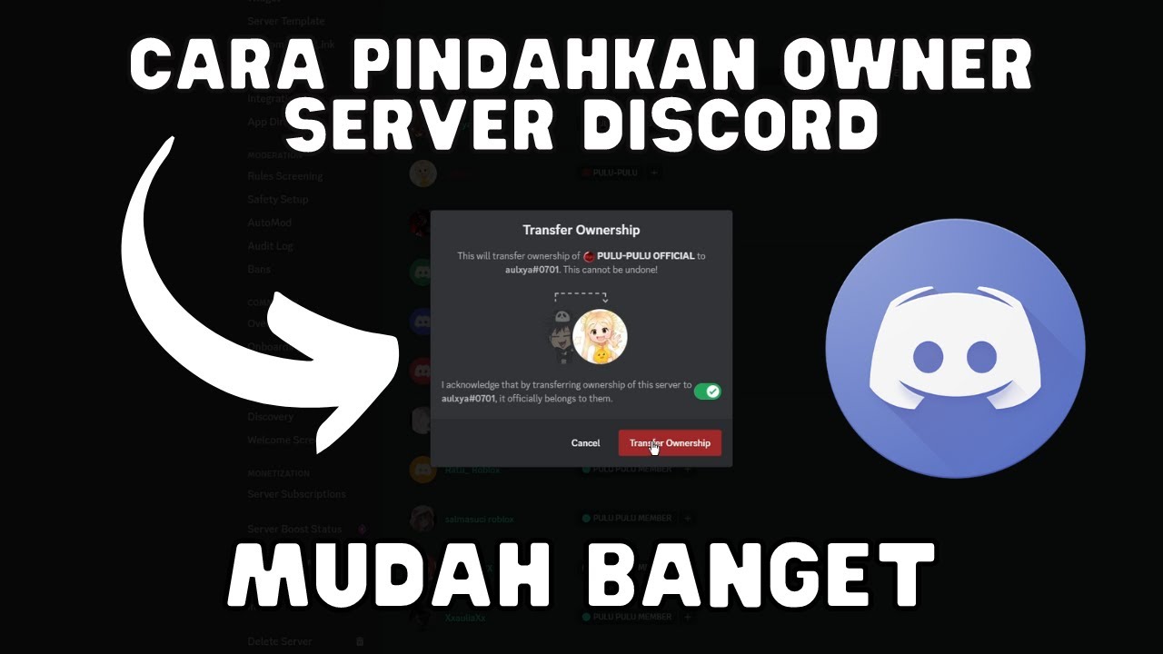CARA PINDAH OWNER SERVER DISCORD KEORANG LAIN DI LAPTOP ATAU PC