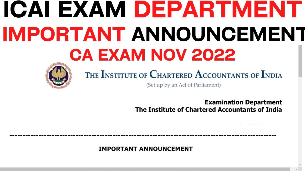Breaking News | ICAI Exam Department Biggest Announcement | CA Exam November 2022 | ICAI Exam