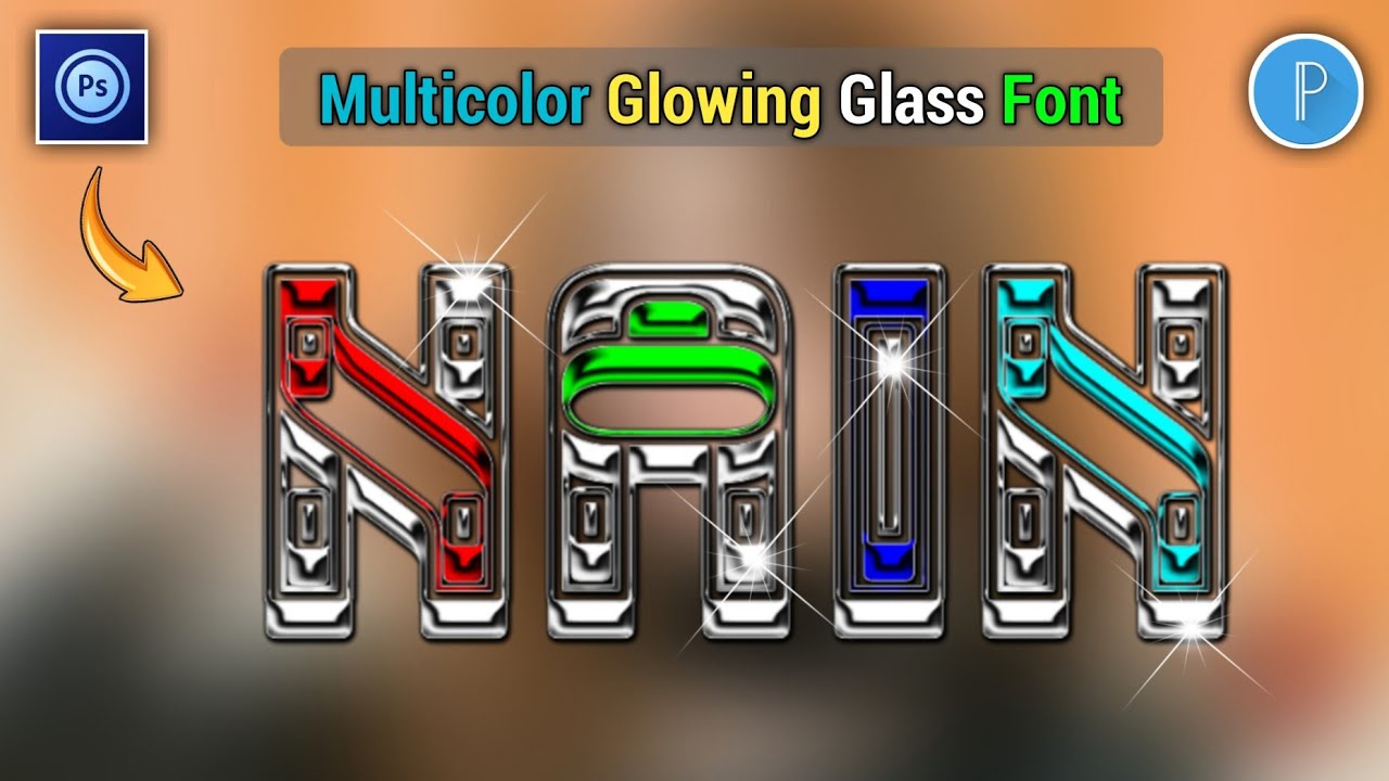 Multicolor Glowing Glass Font editing | How to make glass font in pixlab PS touch | glass font edit