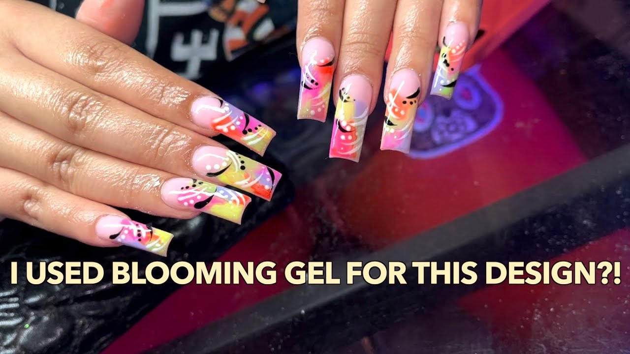 90S NAIL ART! BLOOMING GEL HACK! | ACRYLIC APPLICATION REAL TIME