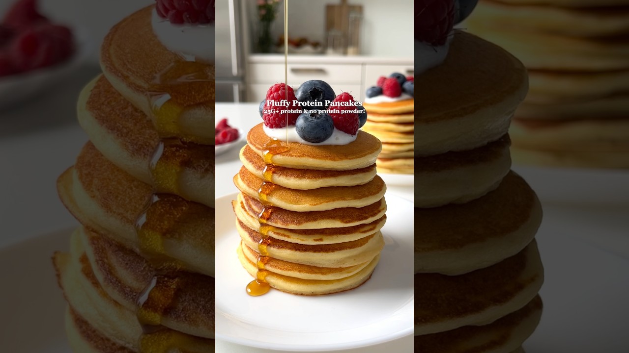 Fluffy Protein Pancakes without Protein Powder😍 #breakfastrecipes #healthyrecipes #highprotein