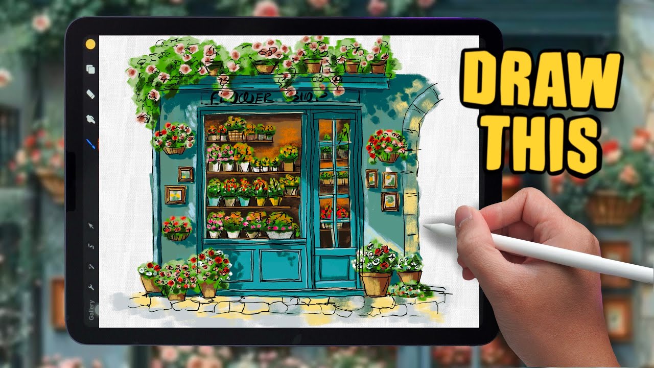 PROCREATE Landscape Drawing Tutorial - Flower shop
