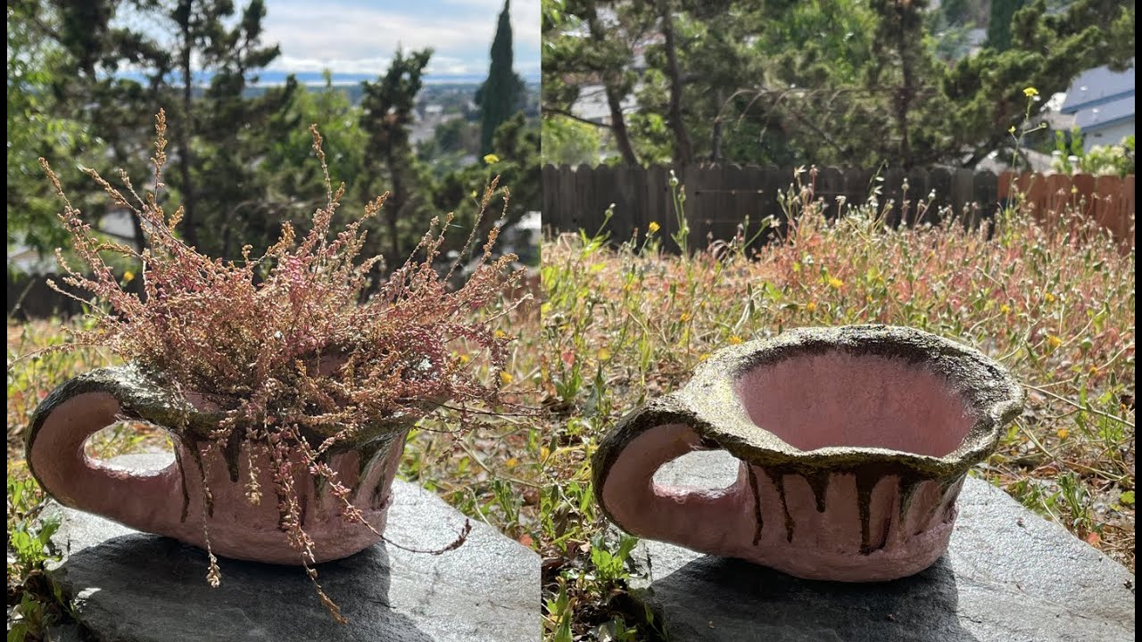 Cup shaped flower pot with handle made with Noodle cup, fabric