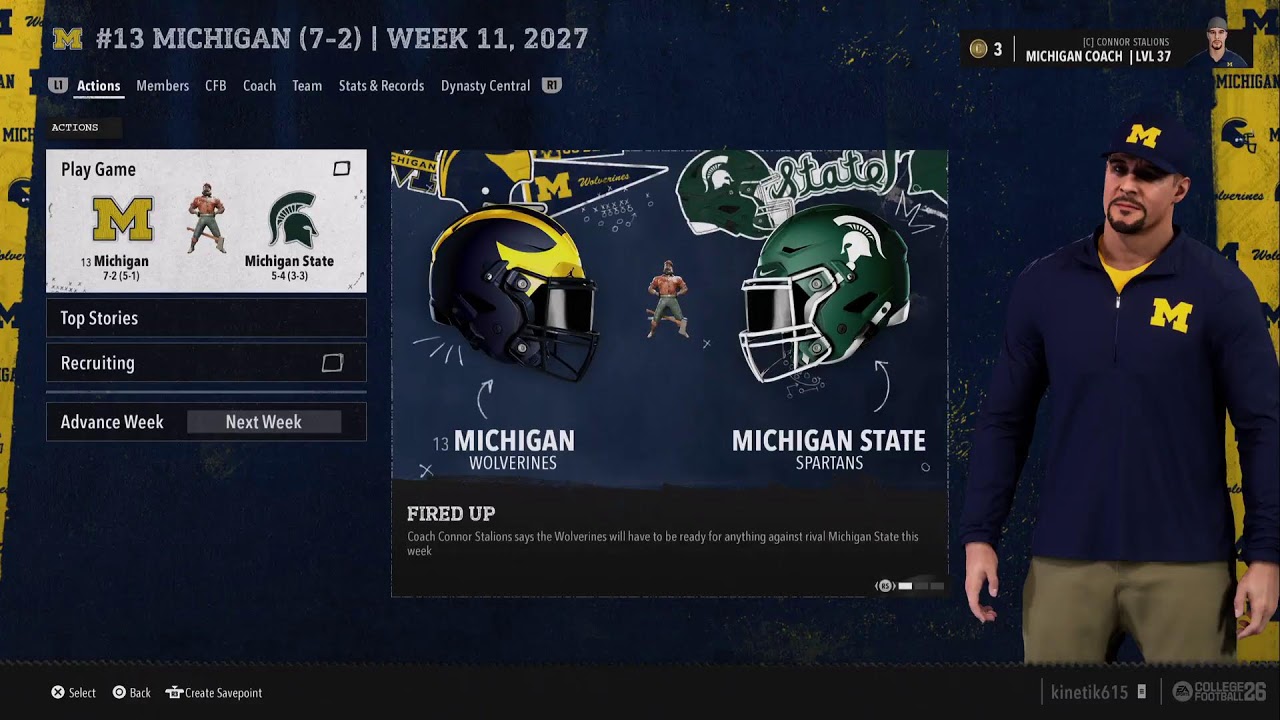 CFB26 Slow Sim Michigan Wolverines Dynasty week 10 2027
