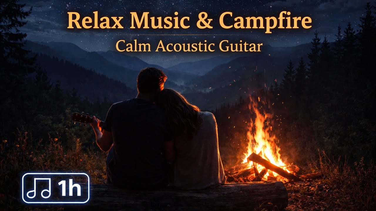 🎵 Relax Music & Campfire | Calm Acoustic Guitar by the Fire | 1 Hour