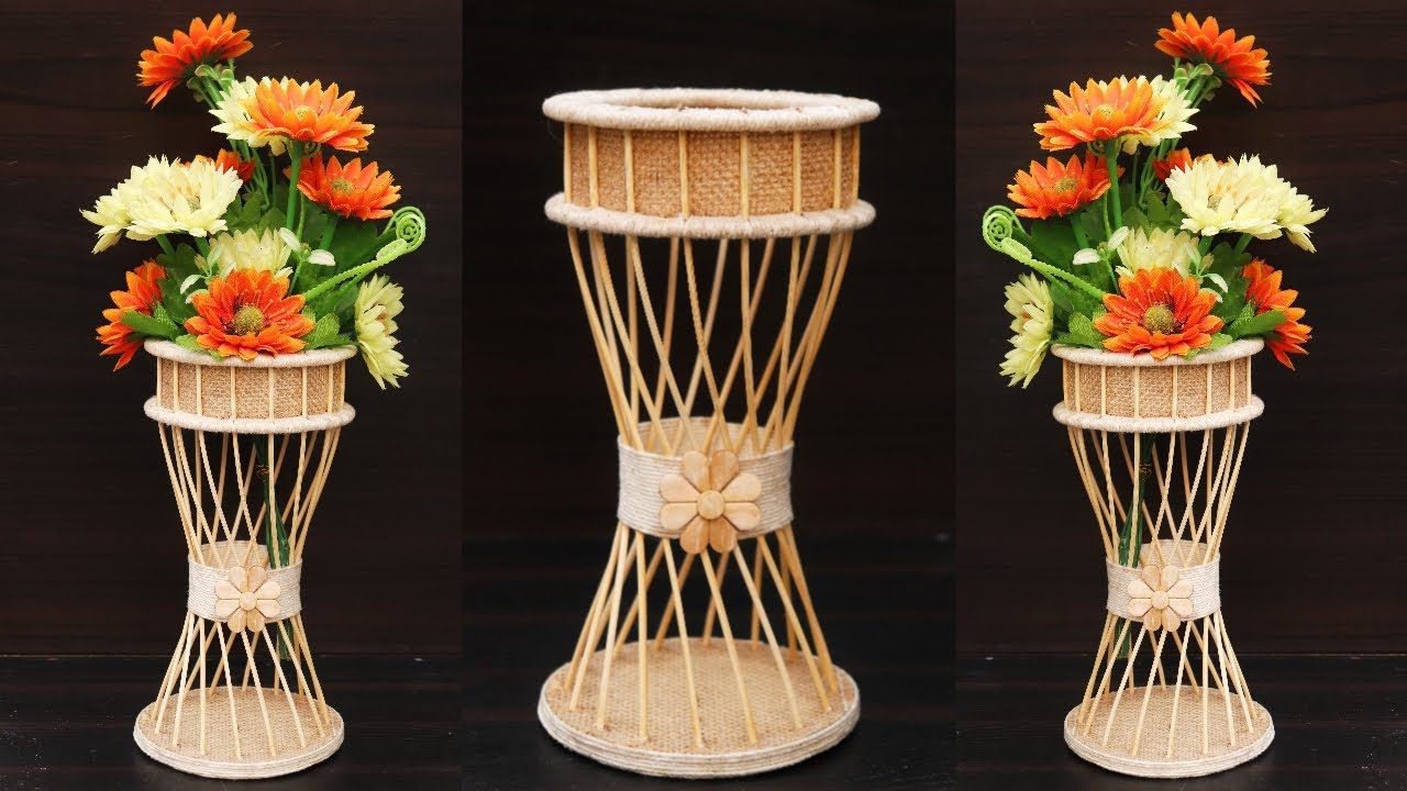 How to make flower vase with Bamboo Stick and Cardboard | DIY Handmade Flower Vase | Home Decoration
