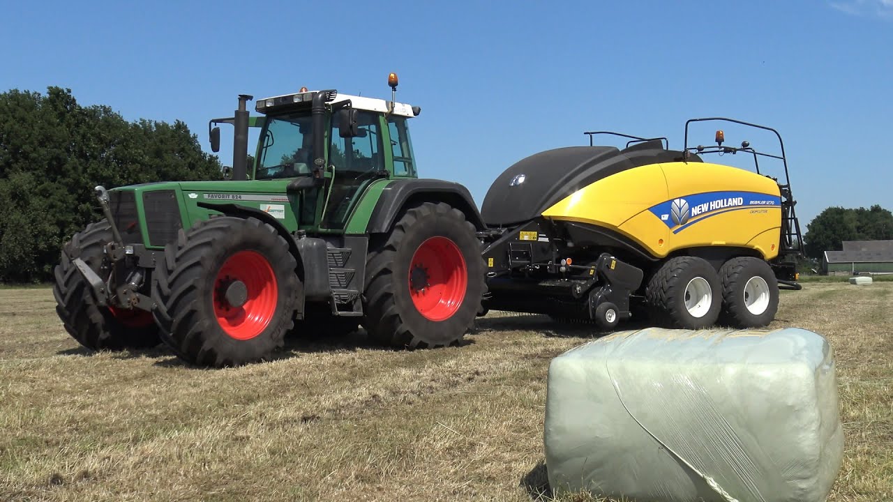 Fendt 824 Favorit Turboshift met New Holland 1270 Bigbaler en Farmer 308 met Mchale 998 wikkelaar