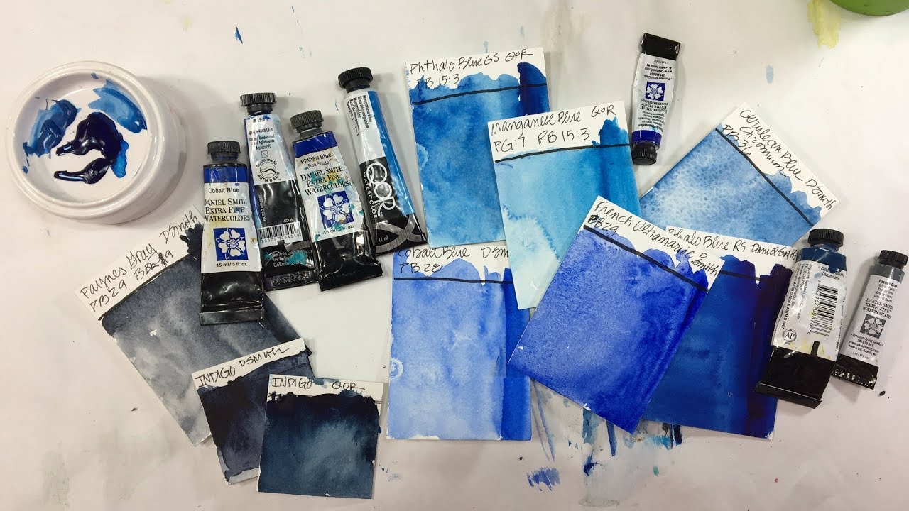 Watercolor: Swatching all of my Blues