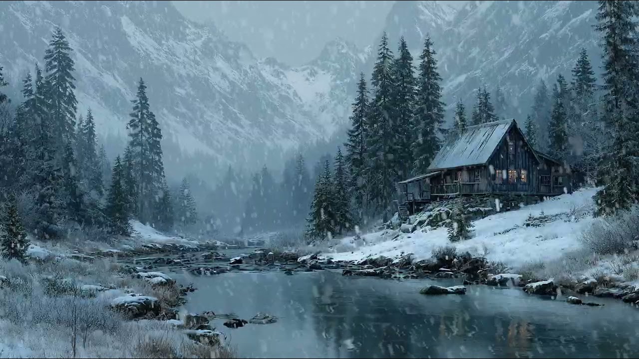 A Dark Winter Landscape Filled with Soft Falling Snow | Gentle Wind Sounds for Peaceful Deep Sleep