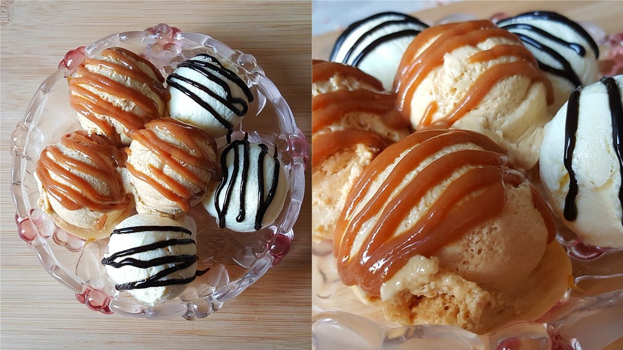 آيسكريم كراميل وفانيلا أنجح وصفة آيس كريم في الحر  Ice cream caramel and vanilla flavor