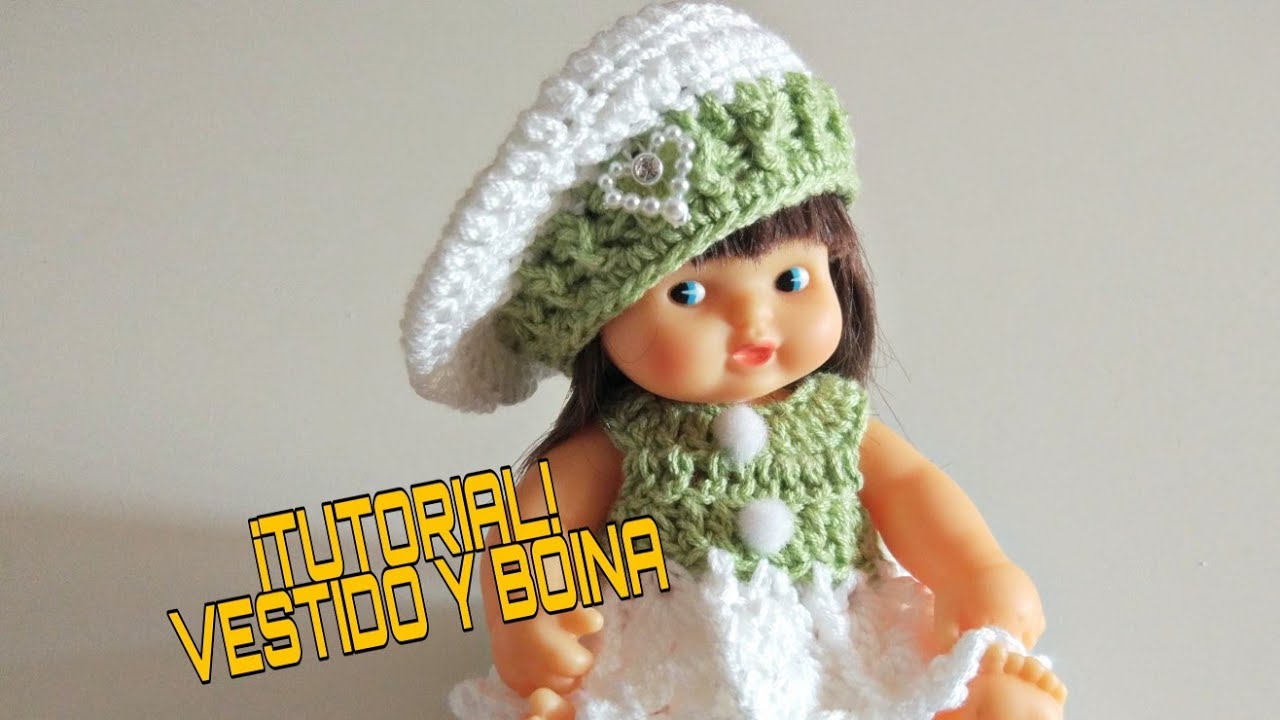 VESTIDO Y BOINA A CROCHET PARA MUÑECA