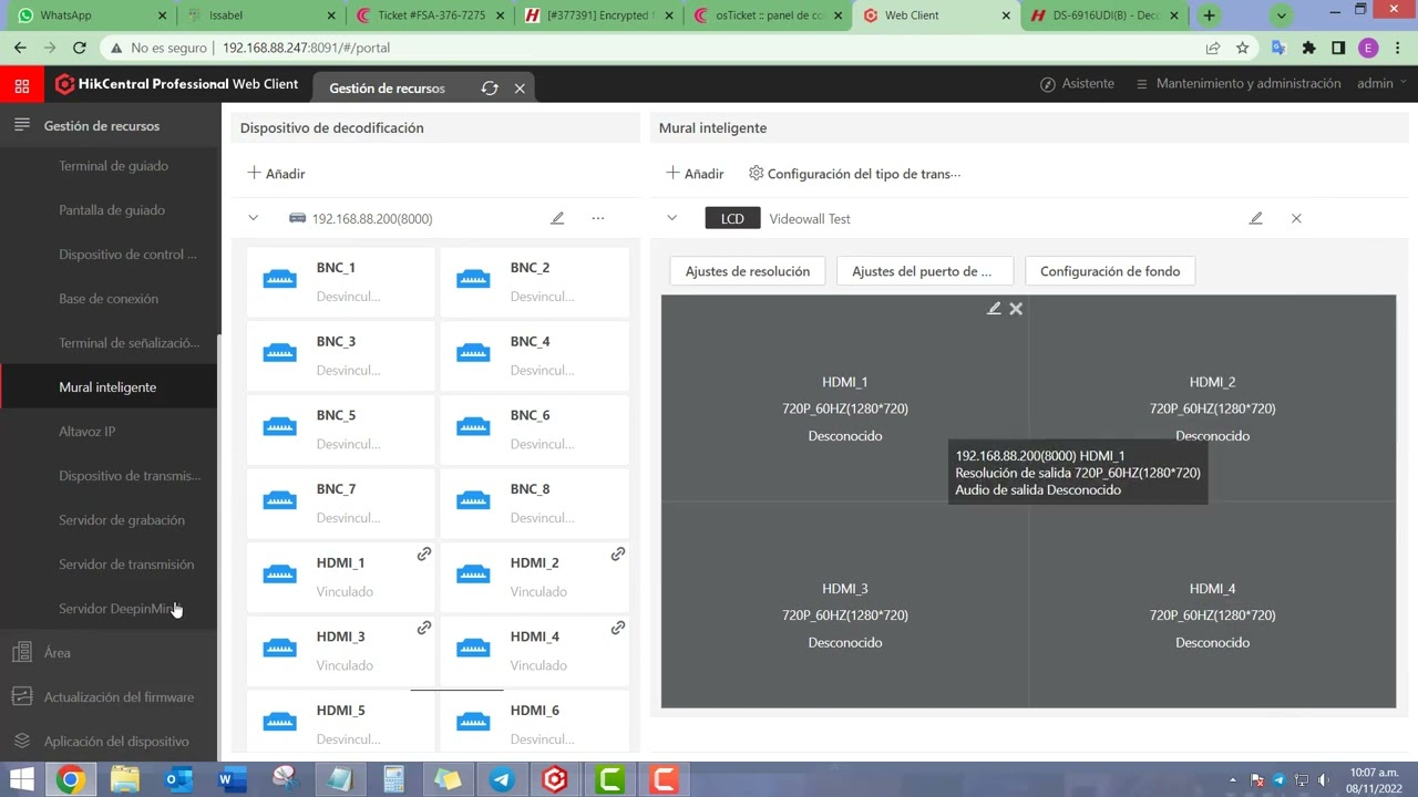 DS-6916UDI (B) con HCP V2.3 - Configuración de Smartwall y Eventos