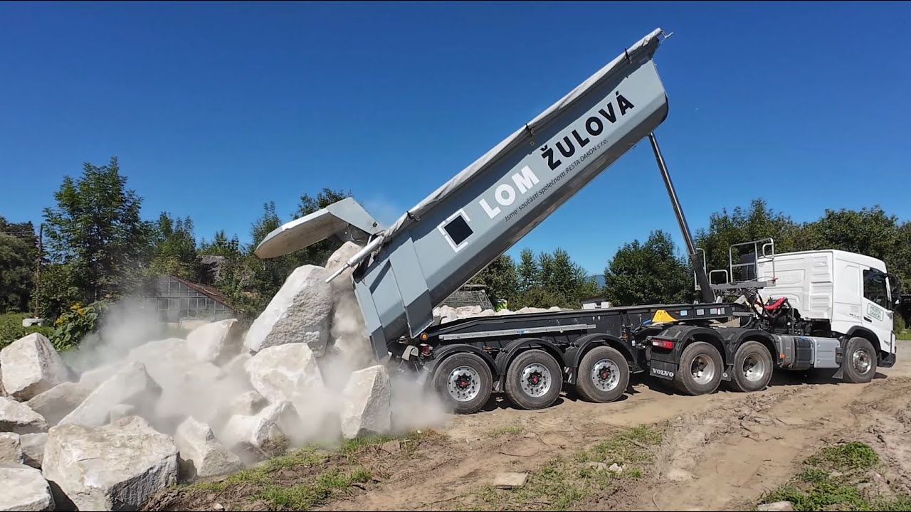 Přeprava obrovských kamenů | Volvo FMX | Schwarzmuller | Volvo EC300