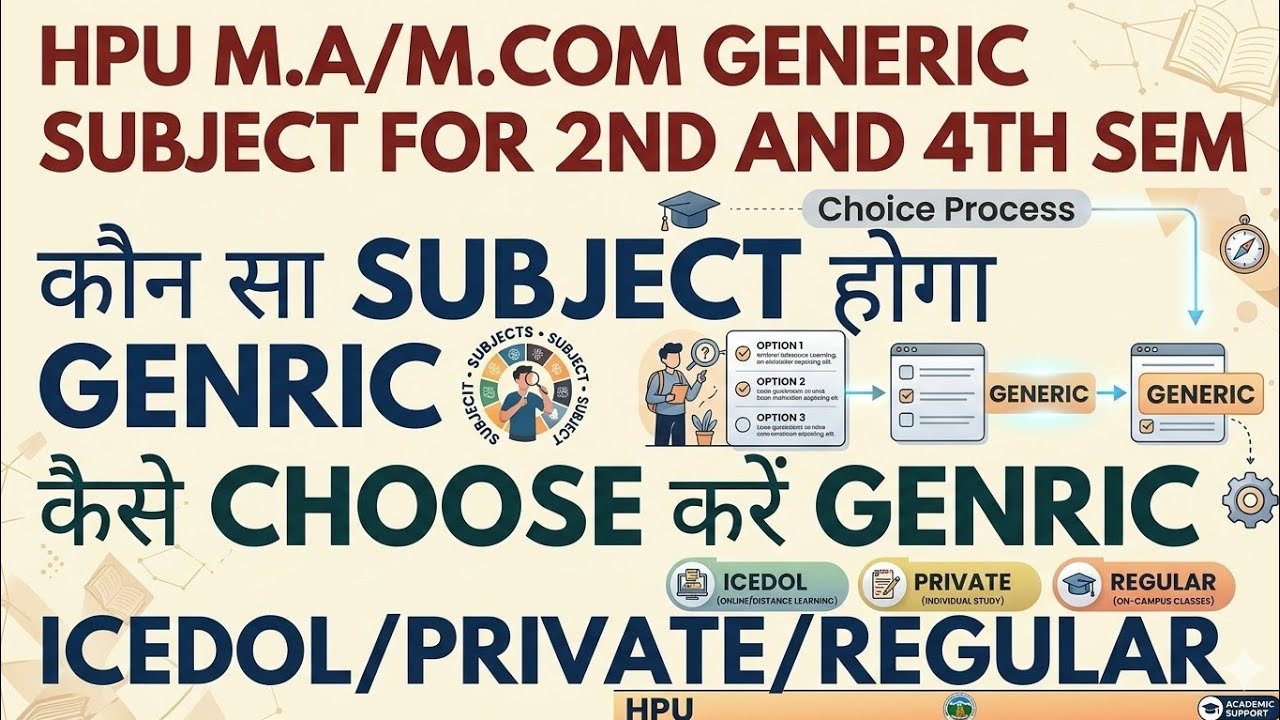 HPU Genric Subject for M.A/M.Com 2nd & 4th  Semester Kaise Select kre | Genric Subject Private,icdeo