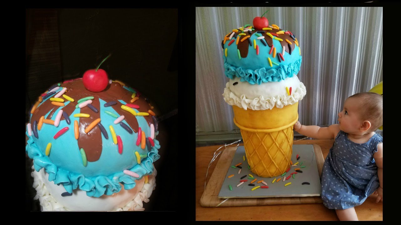 Icecream cone cake with dummy cake 🍦 pastel de cono de nieve
