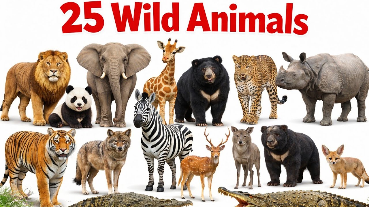 25 Wild Animals Name in English and Hindi | जंगली जानवरों के नाम | Kids Learning video | GK Video 