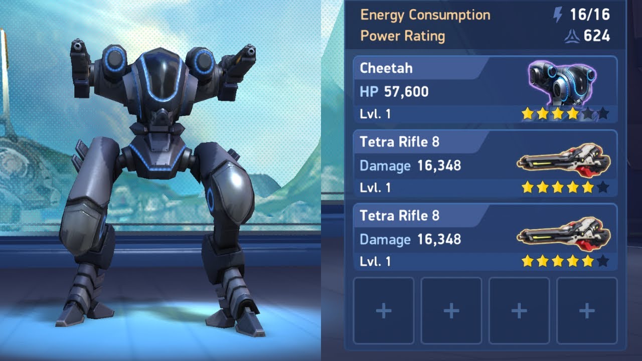 Epic cheetah and tetra rifle 8 | support power built | mech arena