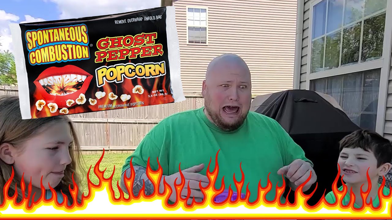 The kids and I try GHOST PEPPER POPCORN! Spicy food challenge.