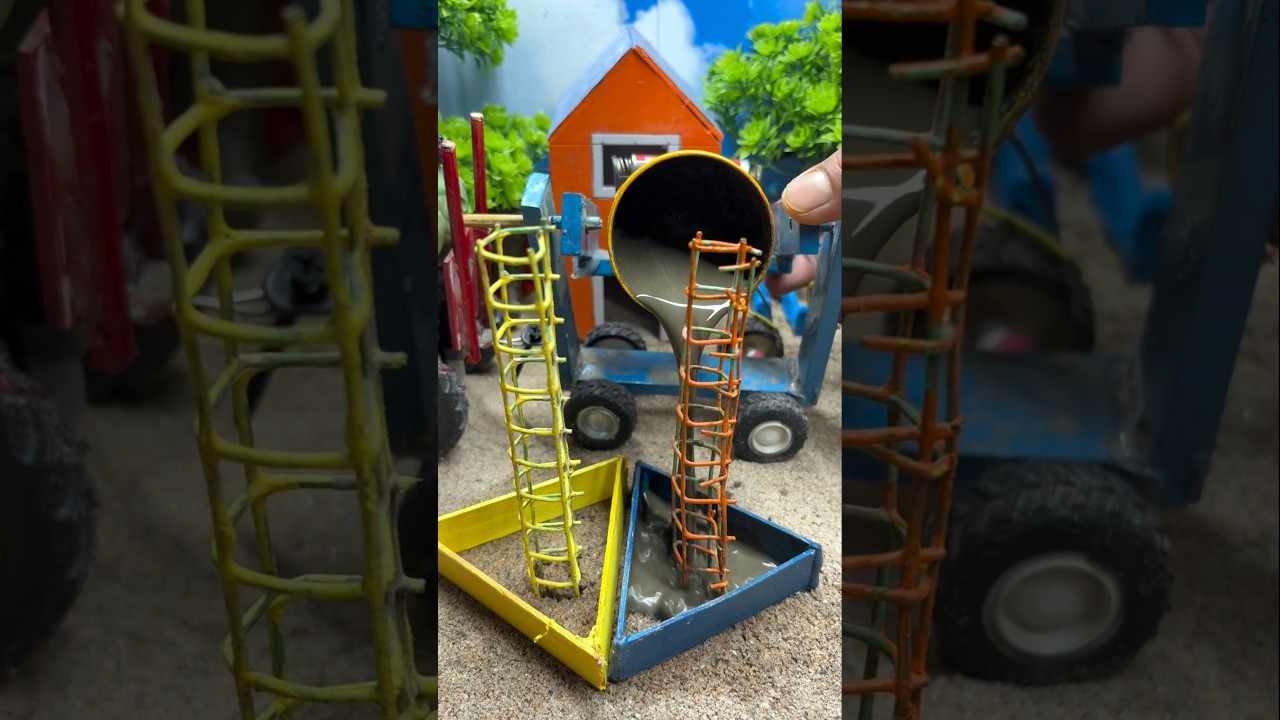 🔥Realistic Mini Tractor Making Cement Pillar | Amazing DIY Construction Machine 🚜