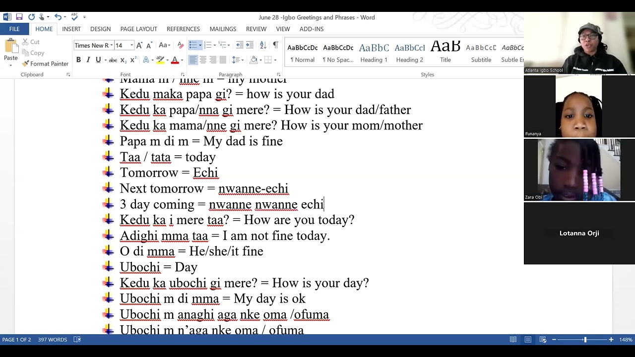 AIS Beginner Igbo lesson_Phrases & Gender specific