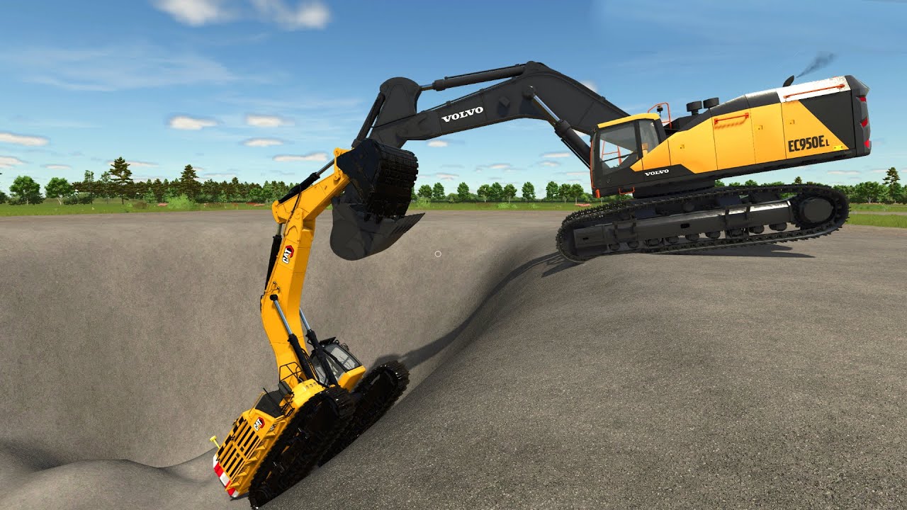 VOLVO Excavator Pulls Fallen LIEBHERR Excavator Out Of Hole [Farming Simulator 25]