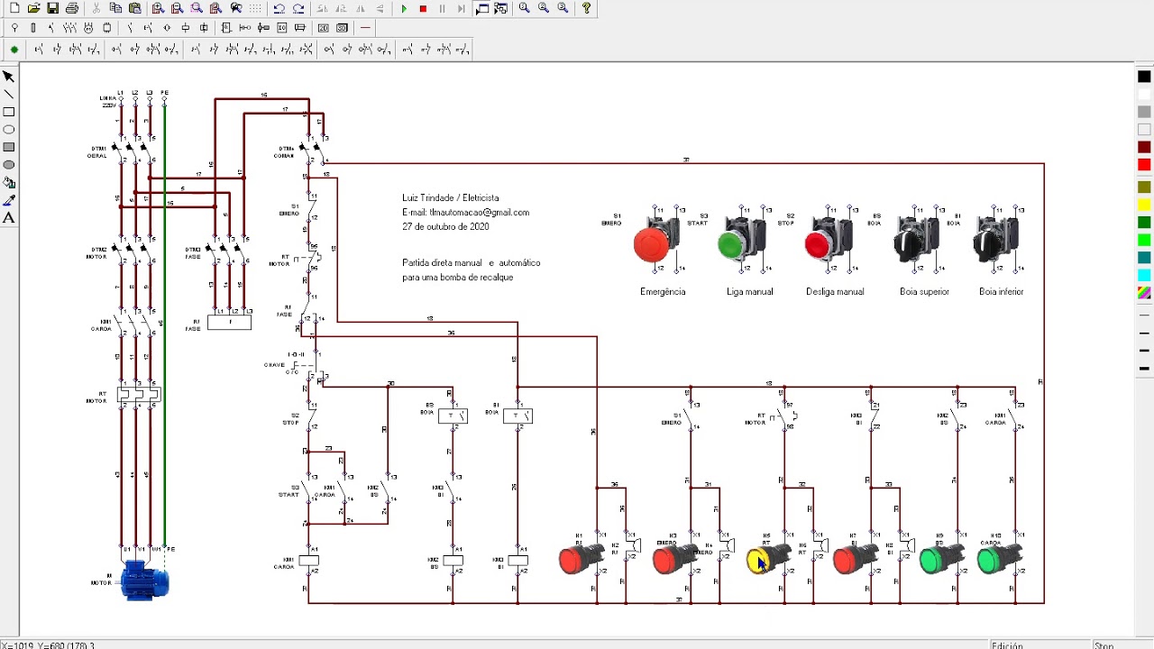 Partida direta manual e automática para uma bomba de recalque mista no CADE SIMU 4.0 2D e 3D