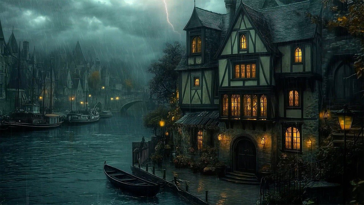 Stormy Evening at a Tudor House by the Canal | Dark Academia Music for Writing & Deep Focus