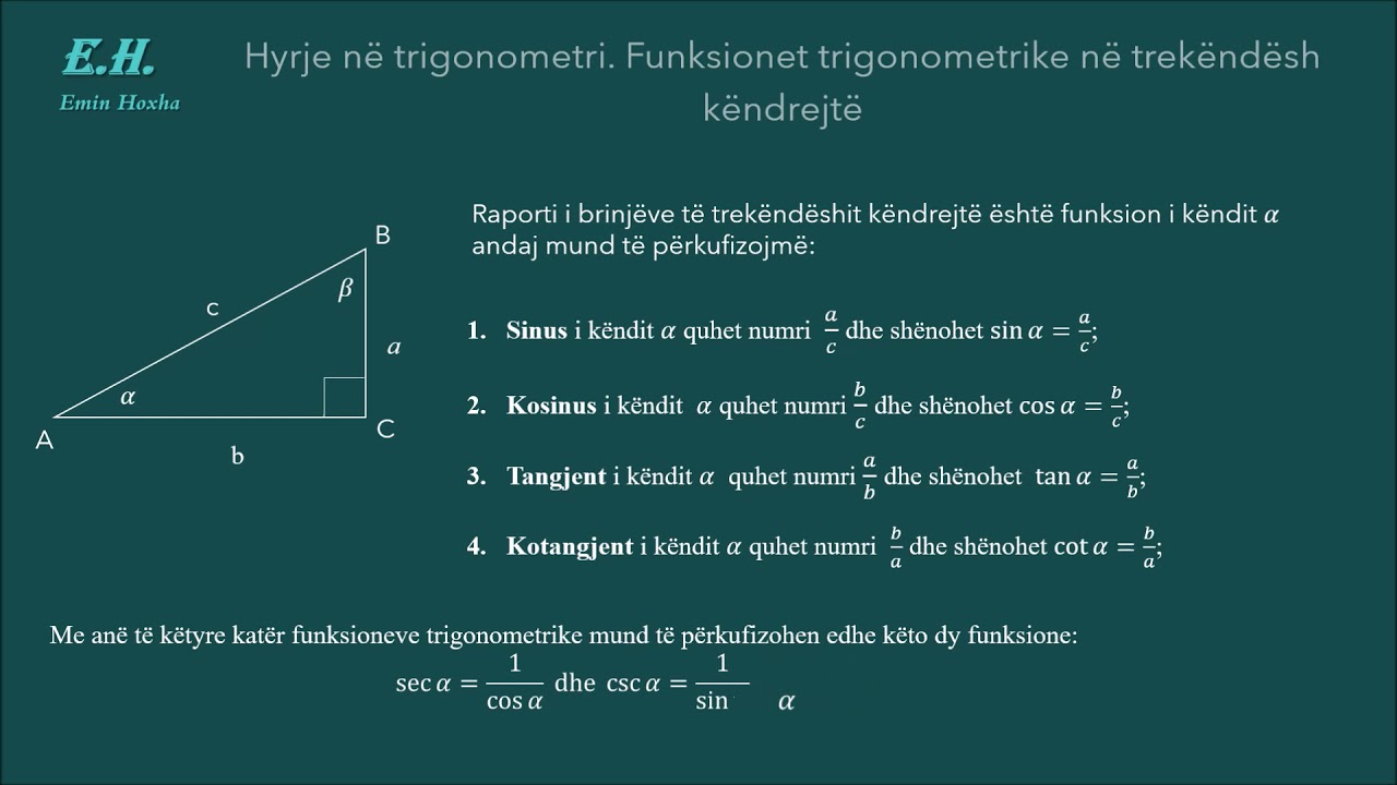 9 3 01 Funksionet trigonometrike në trekëndësh kënddrejtë