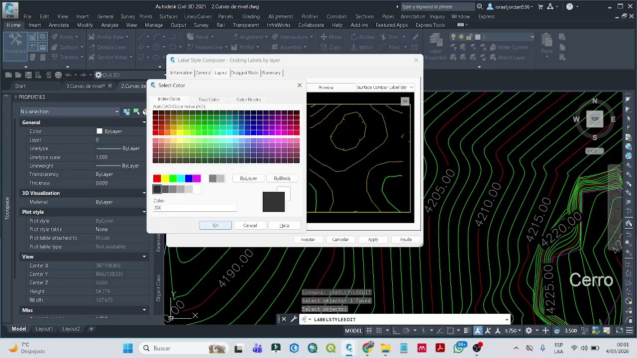 COMO CAMBIAR EL COLOR A LAS ETIQUETAS (LABELS) DE UNA SUPERFICIE O CURVAS DE NIVEL (SURFACE)