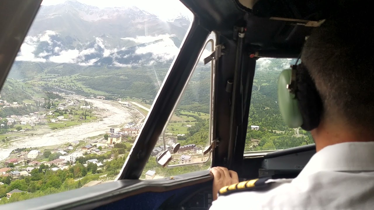 Landing at Mestia airport Cockpit view