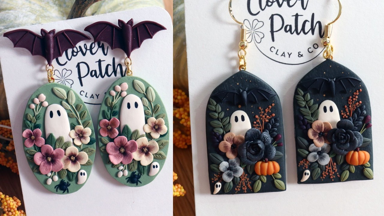 Floral Ghost Polymer Clay Earrings For Halloween!
