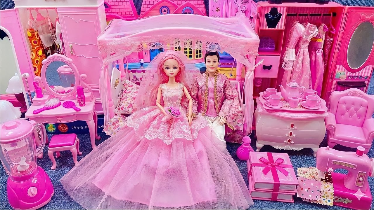 14 minutos de satisfacción con el unboxing del dormitorio y set de boda princesa Barbie | ASMR
