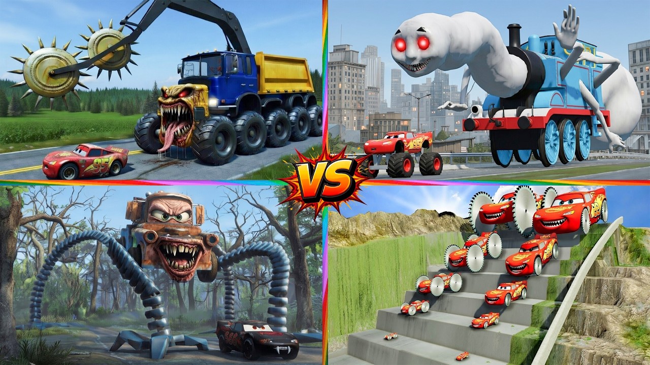 Tiles Hop EDM Rush 🎶 Lightning McQueen vs Giant Mutants 🏎 Zoombie Car Monster 🆚 TRUCK / TILES