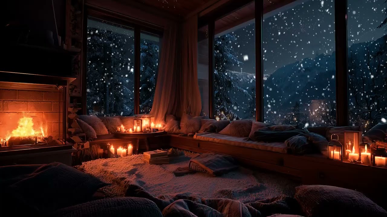 Warm Winter Fireplace & Peaceful Piano | Relaxing Ambience for Sleeping, Studying & Healing
