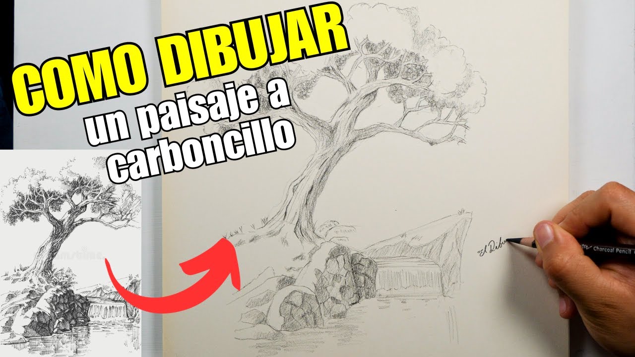 🔴 Cómo DIBUJAR un paisajea a CARBONCILLO paso a paso
