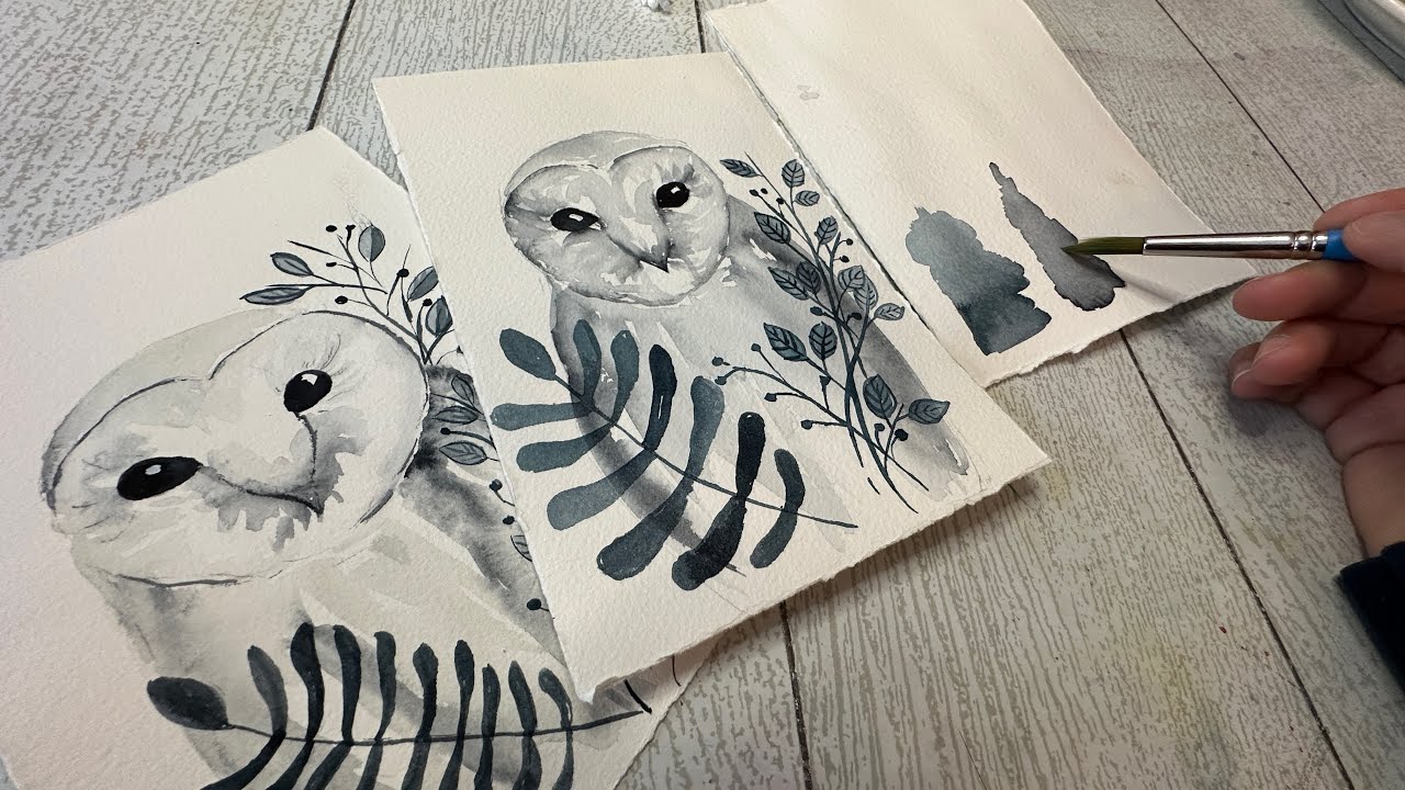 Paint with just two colors. Watercolor Barn Owl - Easy painting for BEGINNERS.