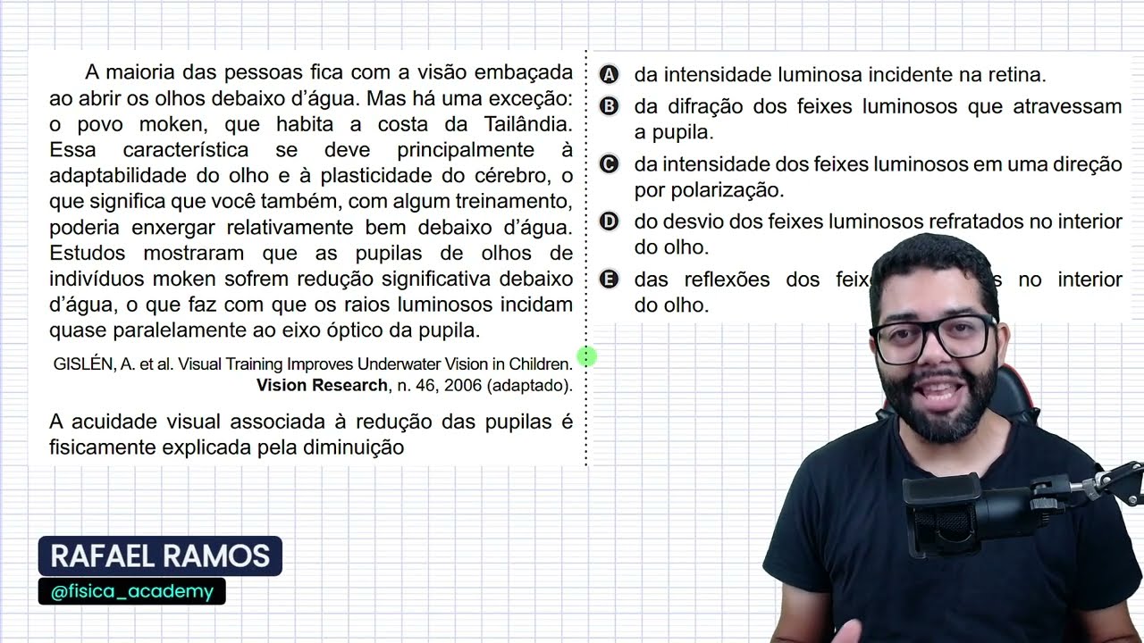 Enem 2023 - A maioria das pessoas fica com a visão embaçada ao abrir os olhos debaixo dʼágua
