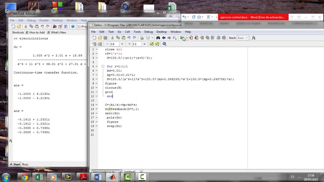 DISEÑO DE UN CONTROLADOR PID CON RLOCUS -MATLAB