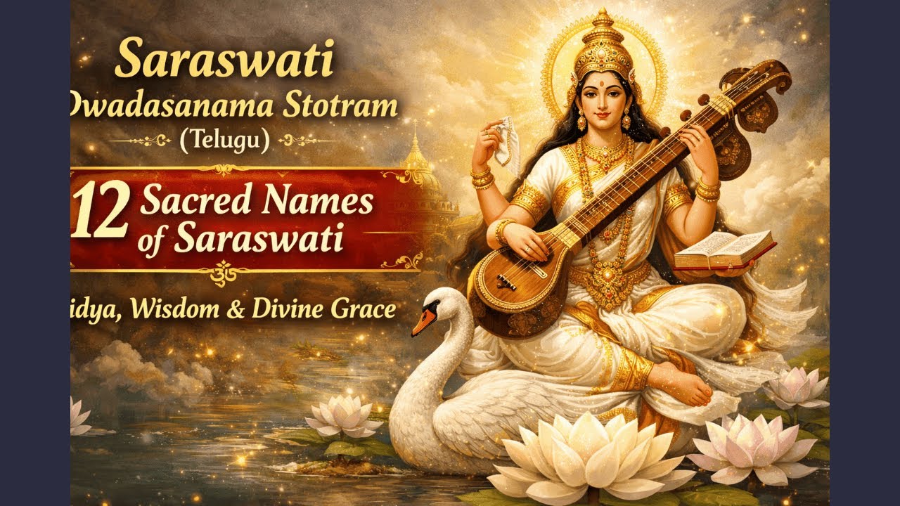 Saraswati Dwadasanama Stotram (Telugu) | 12 Sacred Names of Saraswati | Vidya, Wisdom & Divine Grace
