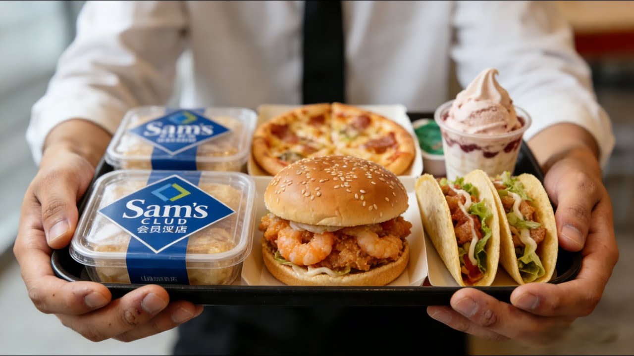 Chinese office workers go to Sam's Club to eat after work.