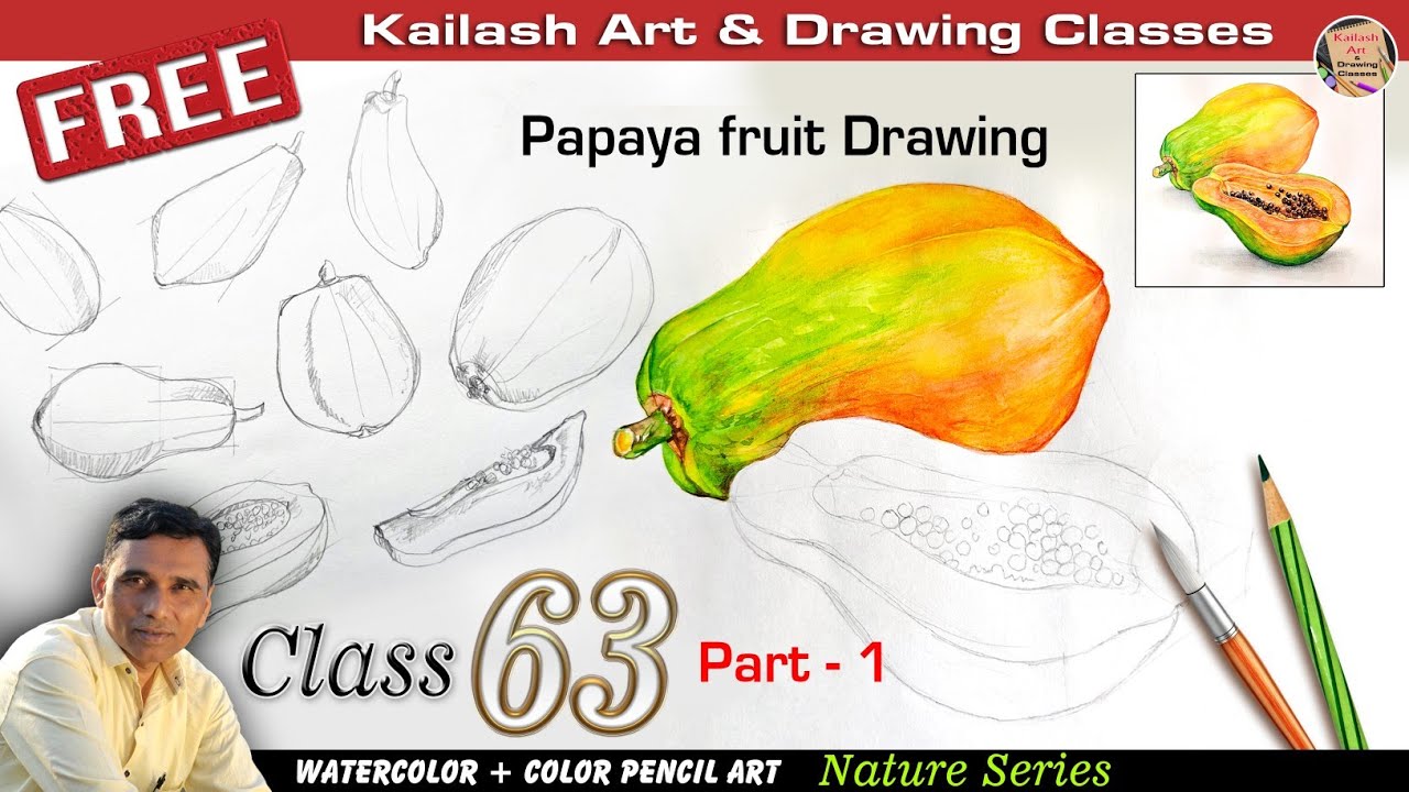 Papita Fruit Drawing || Watercolor + Color Pencil || Realistic Fruit Art 🍈💚🎨 Part - 1