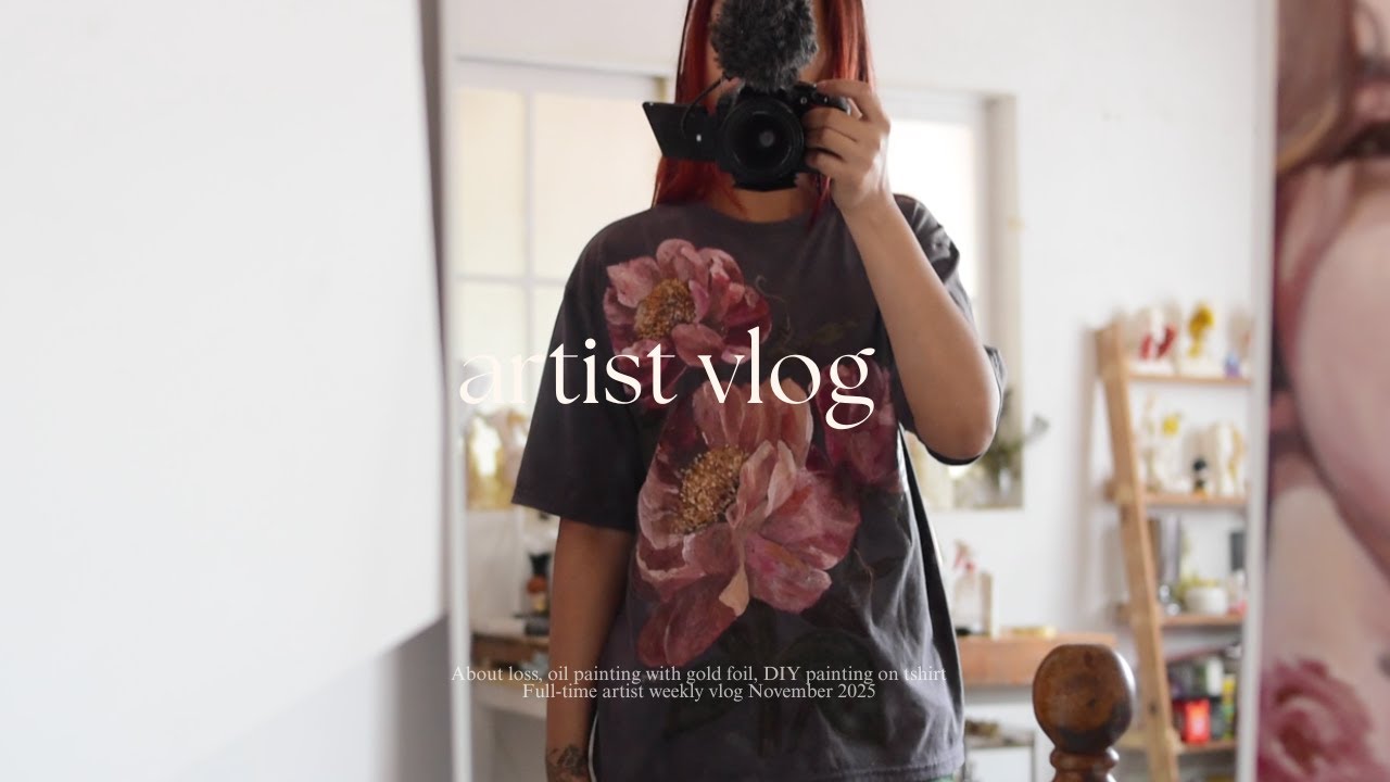 About loss, oil painting with gold foil, DIY painting on tshirt