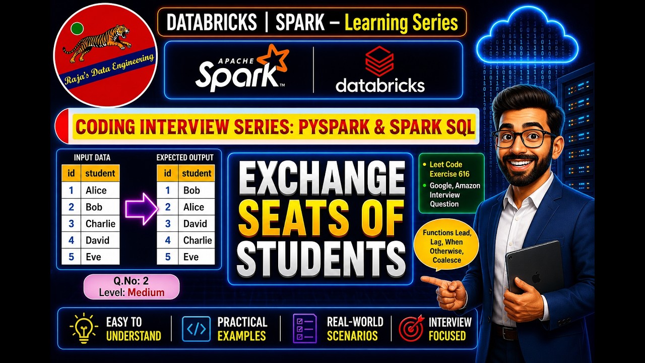 111. Databricks | Pyspark| SQL Coding Interview: Exchange Seats of Students